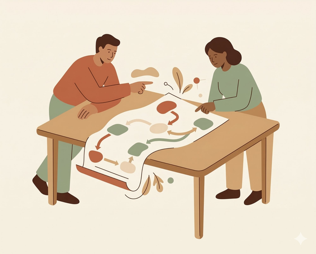 Two people collaborating over a strategic roadmap