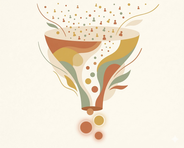 Organic funnel shape with leads converting to customers